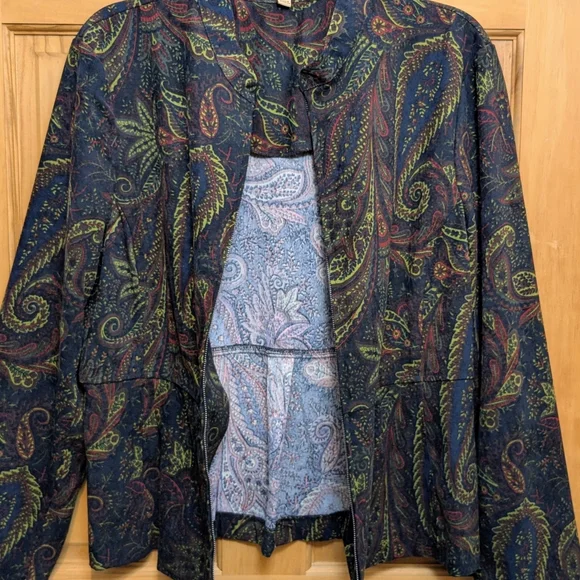 Notations Womens Large Jacket Blazer Green Red Paisley Full Zip Peplum Boho Fall - Picture 4 of 10